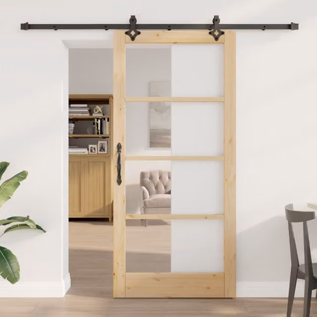 Berkfield Home Minimalist Solid Wood Pine Sliding Door with Hardware Set, Black, W: 93 cm, H: 202 cm