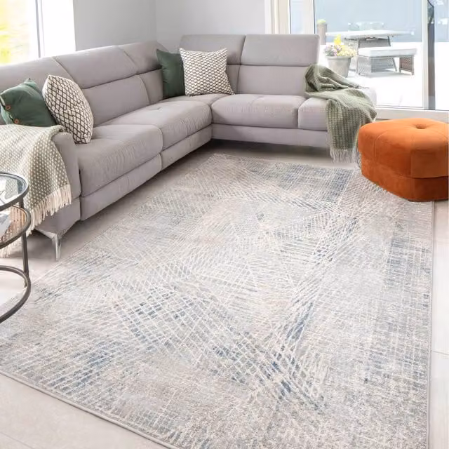 The Rug House Blue Abstract Modern Geometric Living Area Rug W: 290 cm, D: 200 cm