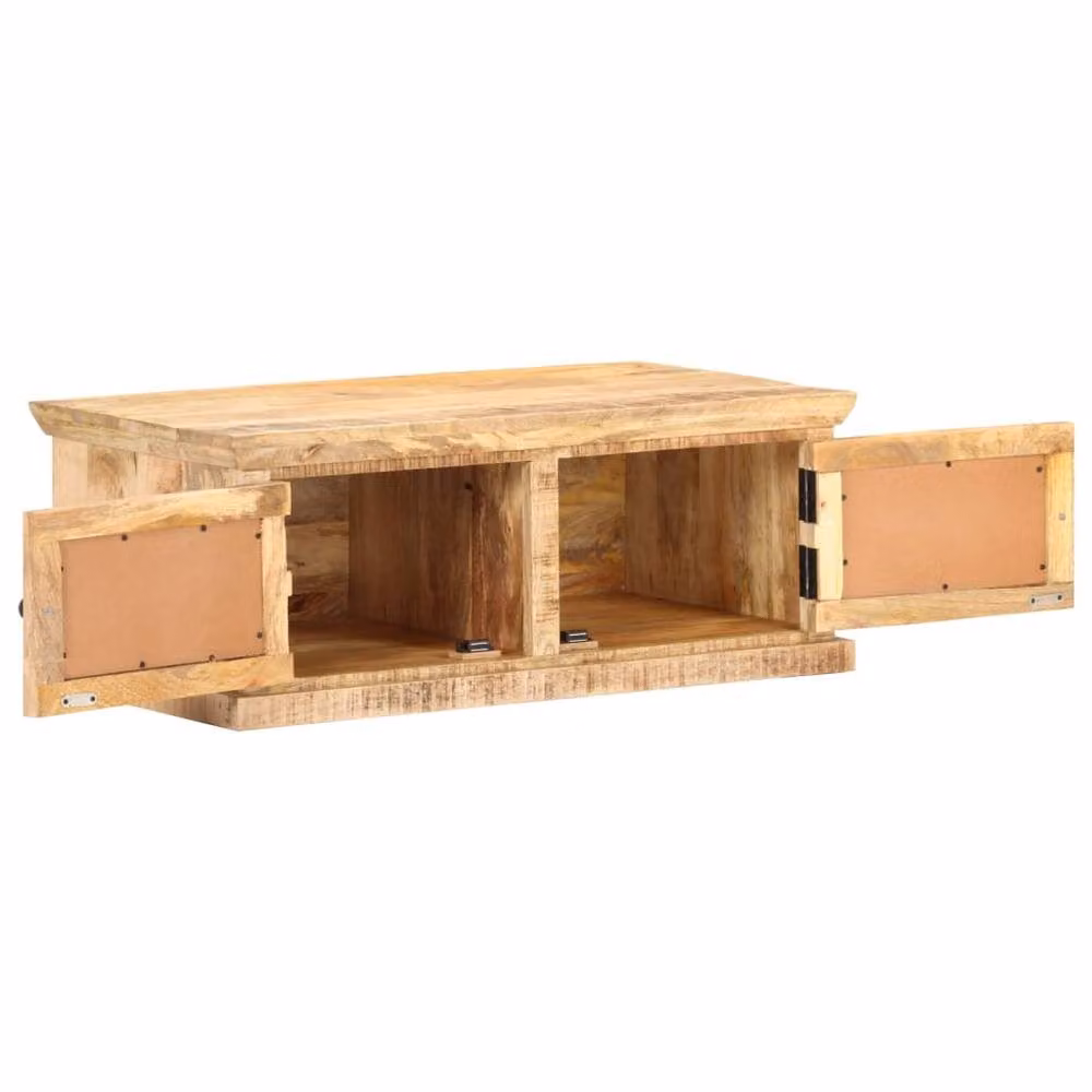 Berkfield Home Rustic Mango Wood and Natural Cane Coffee Table in Brown, W/D/H: 90 x 50 x 35 cm – 2