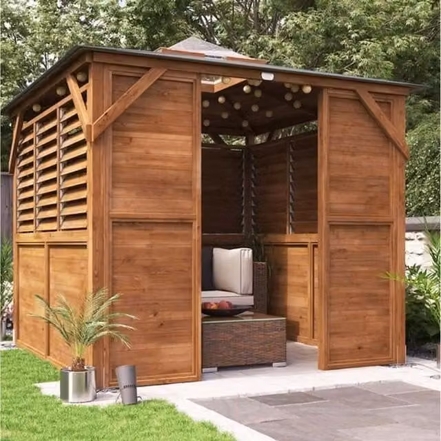 Dunster House Wooden Gazebo Half Louvre Front Panel in Brown