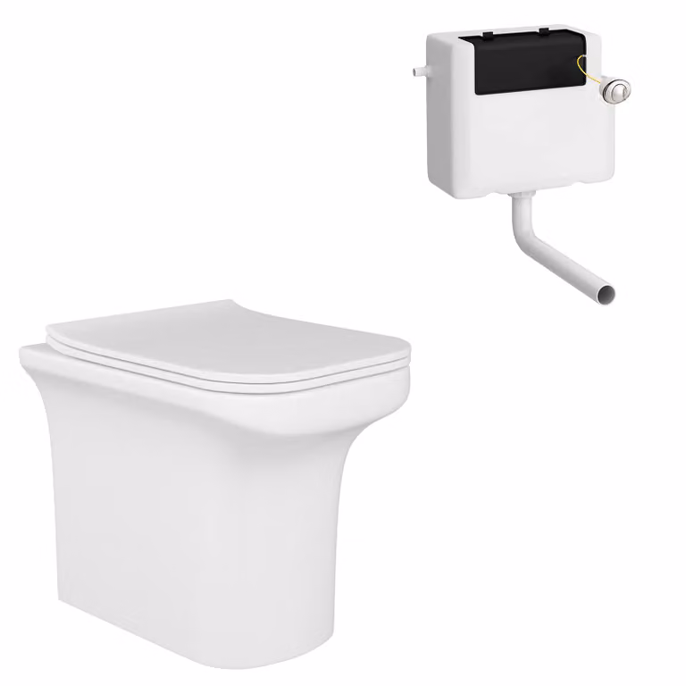 Royal Bathrooms Crosby Rimless Back to Wall Toilet Pan and Slim Soft Close Seat with Concealed Cistern, White Ceramic
