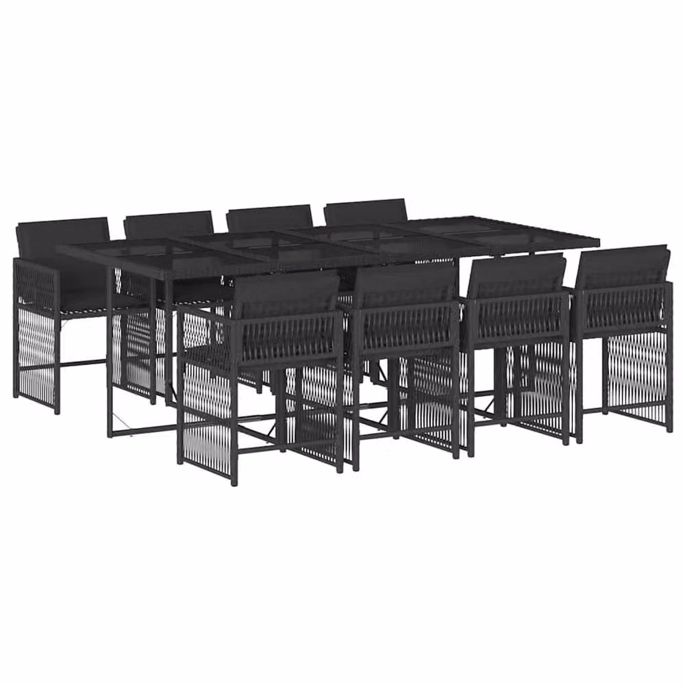 Berkfield Home 9 Piece Black Poly Rattan Garden Dining Set with Cushions and Glass Table – 2
