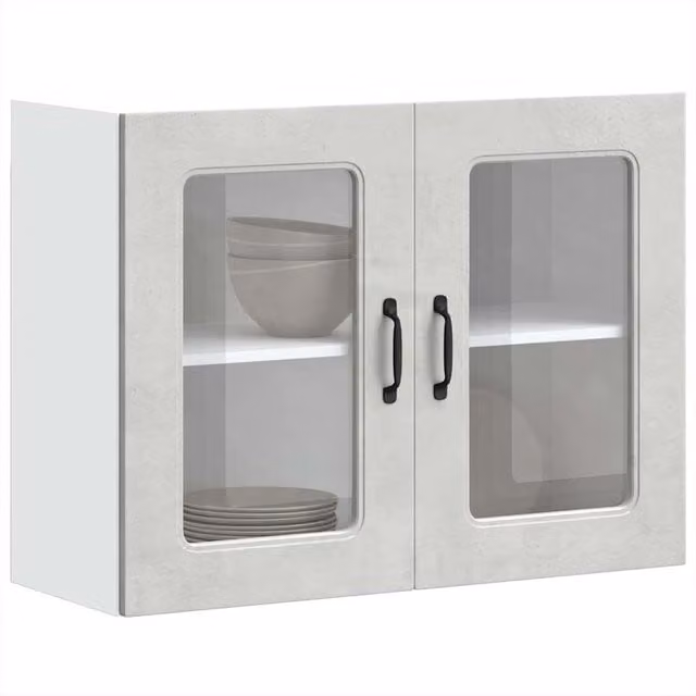 Berkfield Home Kalmar Modern Wall Mounted Kitchen Cabinet with Glass Doors in Concrete Grey