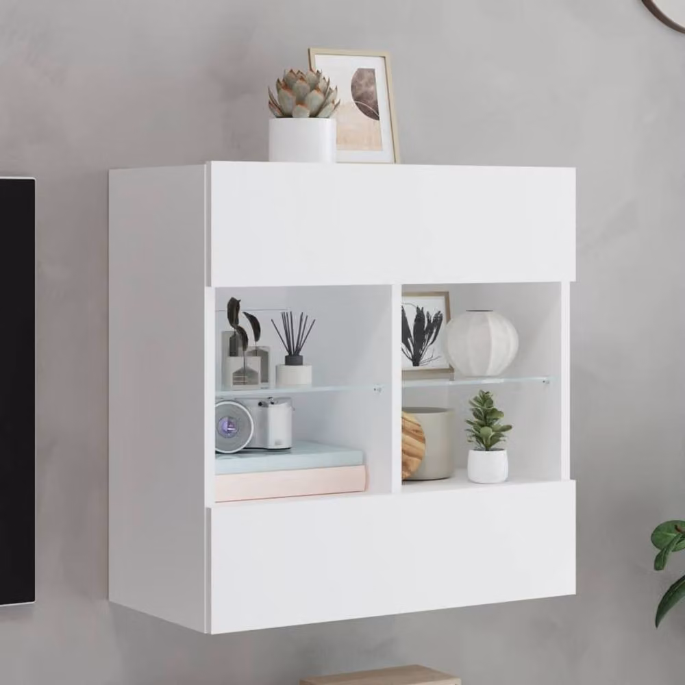 Berkfield Home Modern White TV Wall Cabinet with LED Lights, W: 58.5 cm, D: 30 cm, H: 60.5 cm – 2