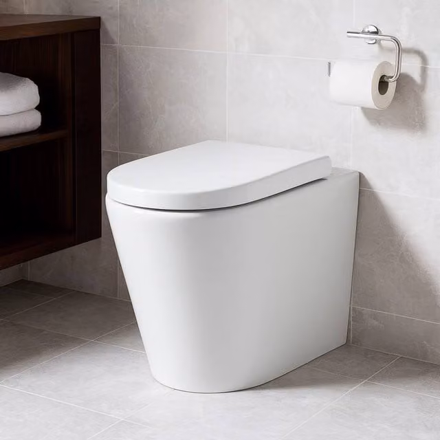 Bathroom Kingdom Ferrara Rimless Back To Wall Toilet with Soft Close Seat in White
