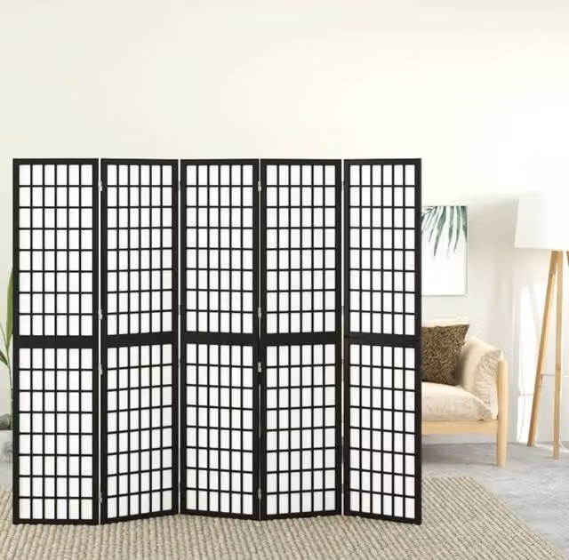 Berkfield Home Japanese Style 5-Panel Folding Room Divider, Black, W/H: 200 x 170 cm – 1