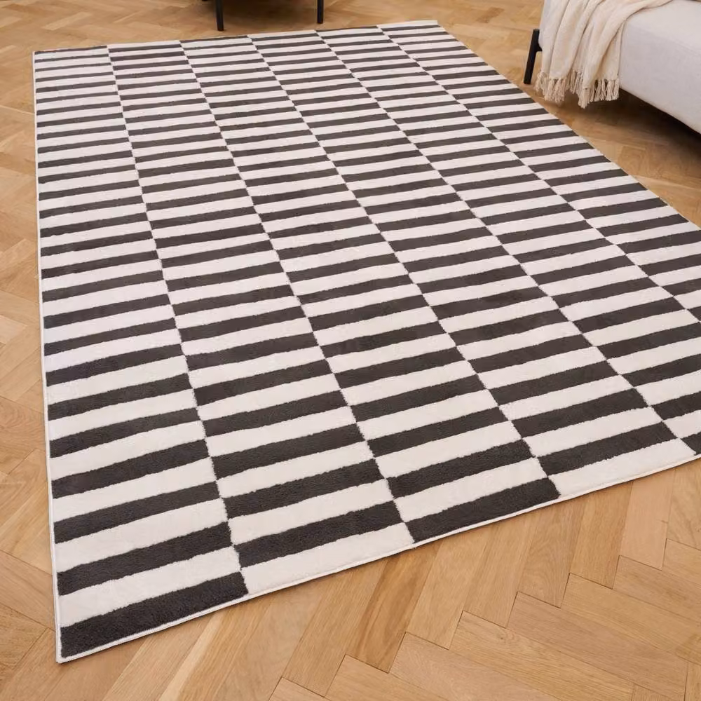 THE RUGS Loft Striped Soft Pile Area Rug in Dark Grey, W: 160 cm, D: 230 cm – 2