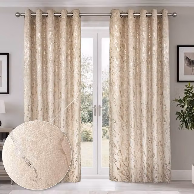 New Edge Blinds Azalea Marbled Eyelet Curtains in Natural, Width: 168 cm, Drop: 137 cm
