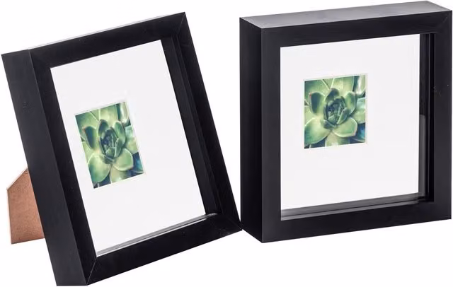 Nicola Spring 2 Piece Square 3D Shadow Box Photo Frame Set in Black and White with Grey Mounts and Glass Aperture – 4