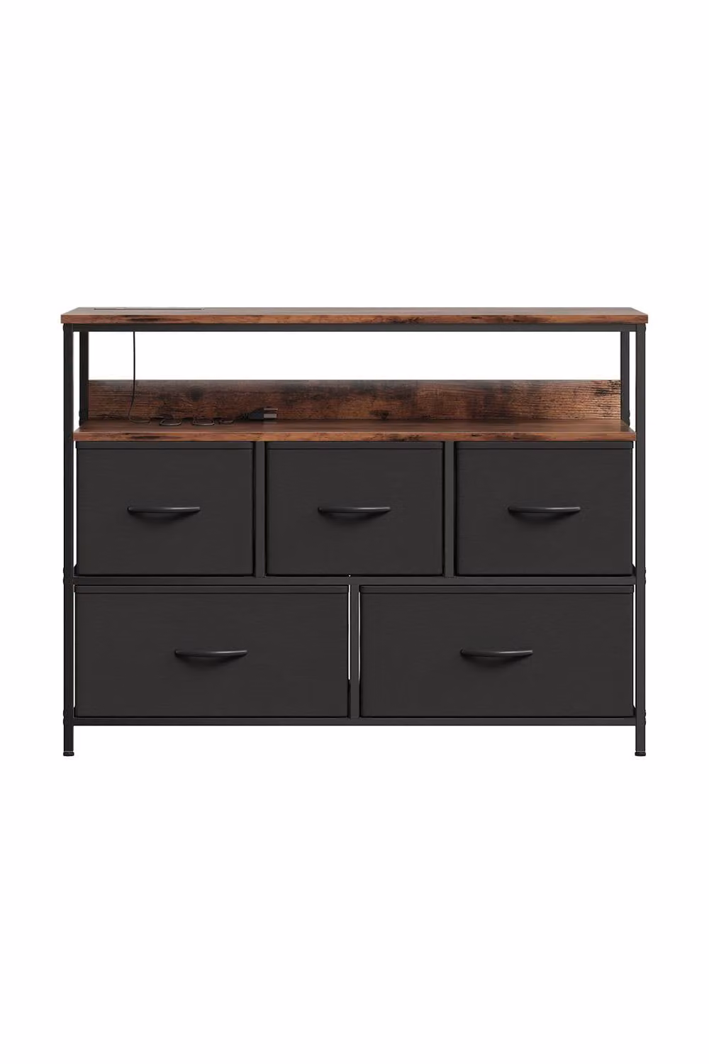 Living and Home 5-Drawer Metal Frame Chest of Drawers Storage Cabinet with Power Strip in Black – 4