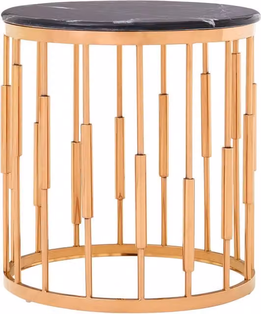 Interiors by Premier Orsina Round Marble and Metal Side Table in Gold, W/D/H: 50 x 50 x 55 cm – 1