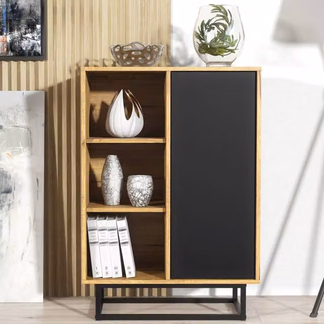 Creative Furniture Elysian Loft Sideboard in Dark Oak and Black, W: 100 cm, H: 70 cm, D: 35 cm