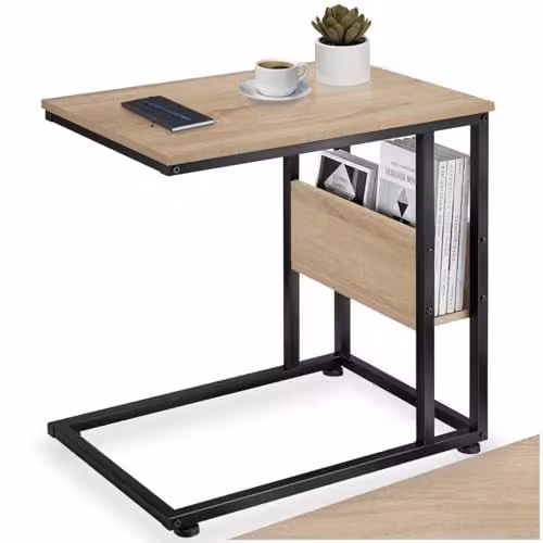 tectake Wigan Bedside Table in Oak with Black Industrial Frame, W/D/H: 36.5 x 36.5 x 60 cm – 1