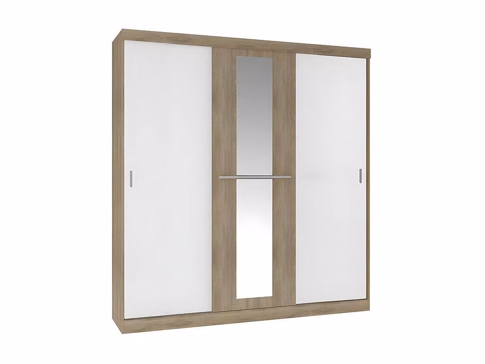 Vente-unique 3-Door Sliding Wardrobe with Mirror in Beige and Light Oak, W: 205 cm, H: 219 cm, D: 51.8 cm – 2