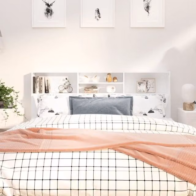 Berkfield Home Modern Headboard Cabinet in White, W/D/H: 180 x 19 x 103.5 cm