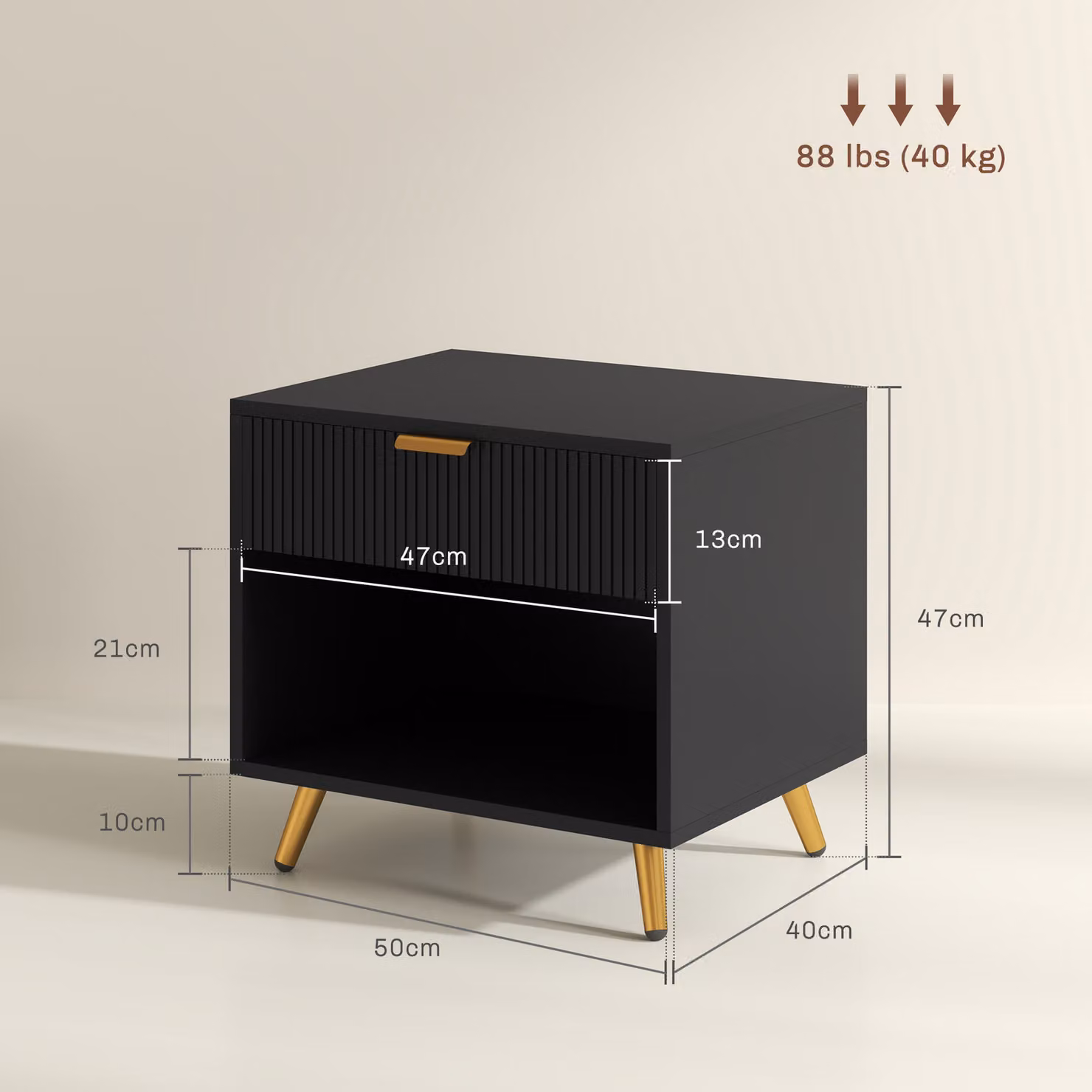 HOMCOM Set of 2 Elegant Bedside Tables with Drawer and Shelf in Black and Gold Tone – 3
