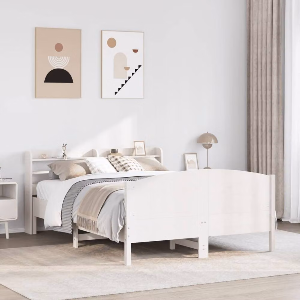 Berkfield Home Rustic Solid Wood Pine Bed Frame in White, 160 x 200 cm