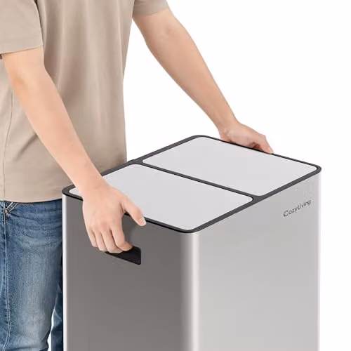 MCC Direct 60L Dual Pedal Bin for Recycling and General Waste in Silver – 7