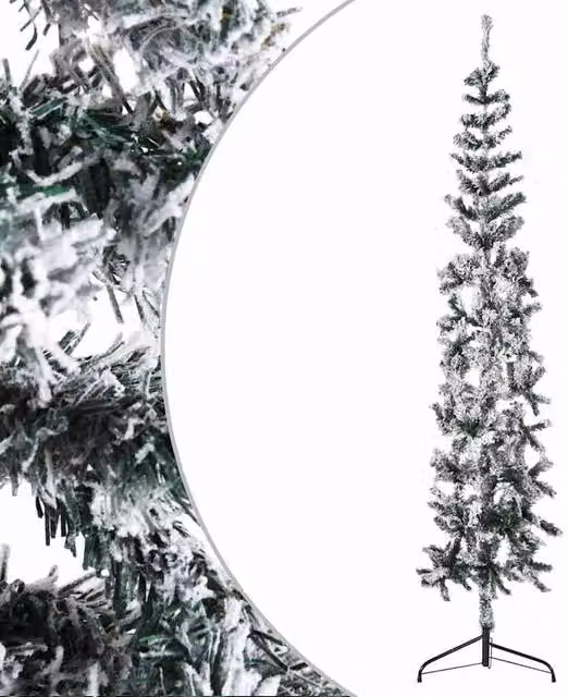 Berkfield Home Slim Artificial Flocked Snow Christmas Tree in Green and White, Height: 240 cm