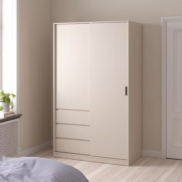 Furniture To Go Naia Wardrobe in Cashmere with 1 Sliding Door, 1 Standard Door and 3 Integrated Drawers