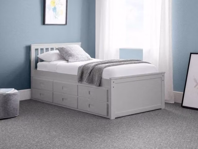 Julian Bowen Maisie Single Wooden Bed Frame with Storage Drawers in Grey, W/D/H: 90 x 190 cm