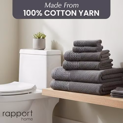 Rapport Home Eden Weave 6-Piece Cotton Towel Set in Grey, 500GSM Soft Absorbent Towels – 4