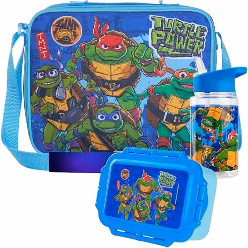 Get Trend Teenage Mutant Ninja Turtles 3 Piece Lunch Set with Water Bottle and Bento Box in Blue, BPA Free and Leakproof