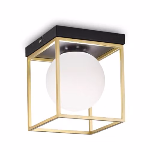 Ideal Lux Lingotto 1 Light Modern Ceiling Light in Gold/Brass with Glass Sphere