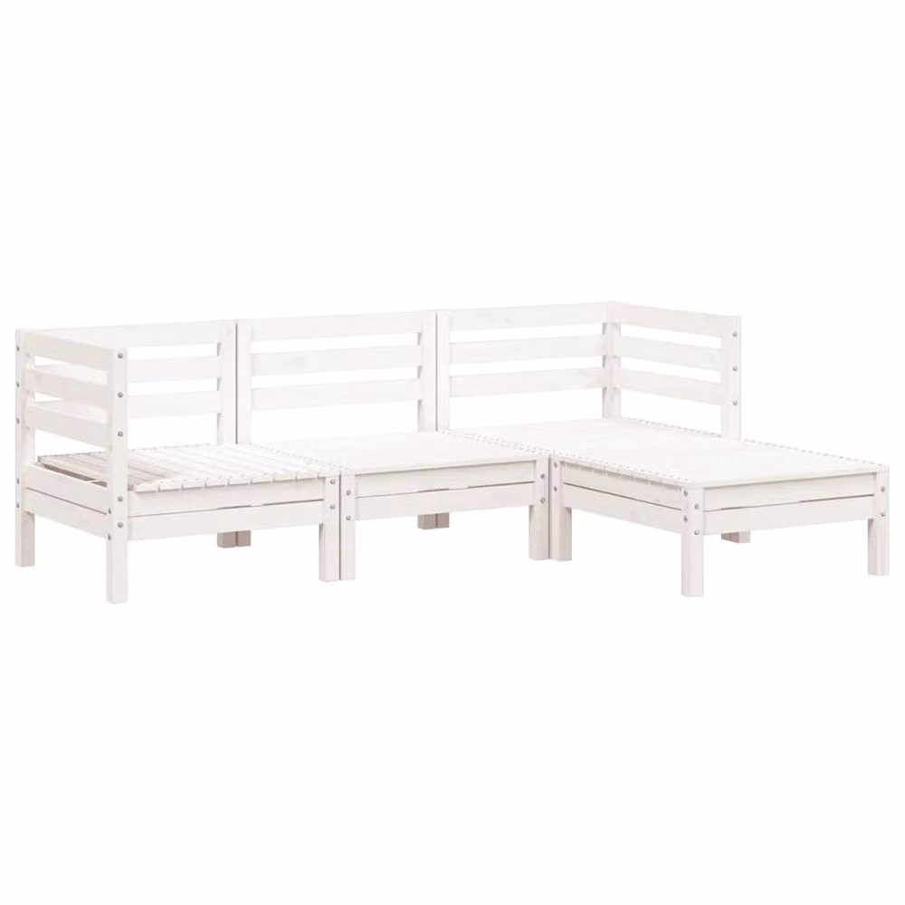 Berkfield Home 3-Seater Outdoor Garden Sofa with Matching Ottoman in White Solid Pine Wood – 2