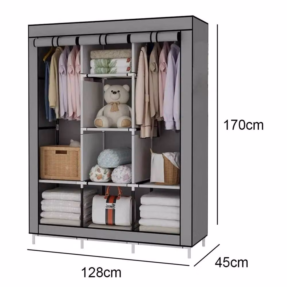 SPETLEK Large Grey Fabric Canvas Wardrobe with Roll Shutter and Hanging Rod – 3