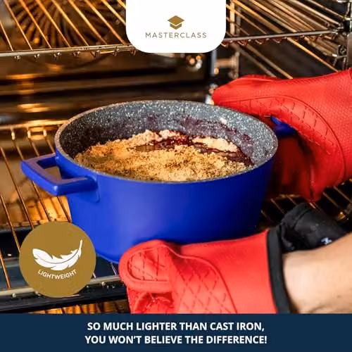 MasterClass Cast Aluminium Casserole Dish with Self Basting Lid, Blue, Diameter: 20 cm, Volume: 2.5 l – 4