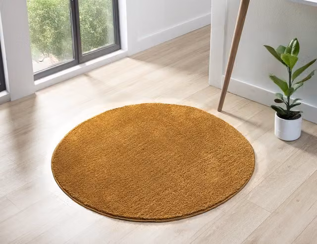 Desire Rugs Comfy Washable Low Pile Plain Square Area Rug in Gold/Yellow, W/D: 100 x 100 cm