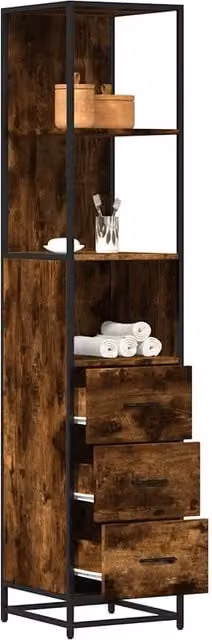 Berkfield Home Smoked Oak Bathroom Cabinet, Brown, W/D/H: 35 x 37.5 x 166 cm – 1
