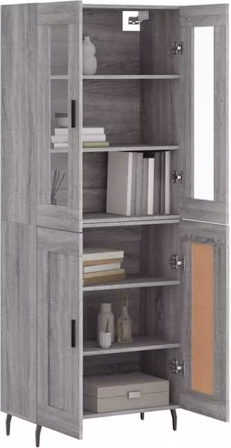 Berkfield Home Grey Sonoma Highboard with Glass Doors, W/D/H: 69.5 x 34 x 180 cm – 1