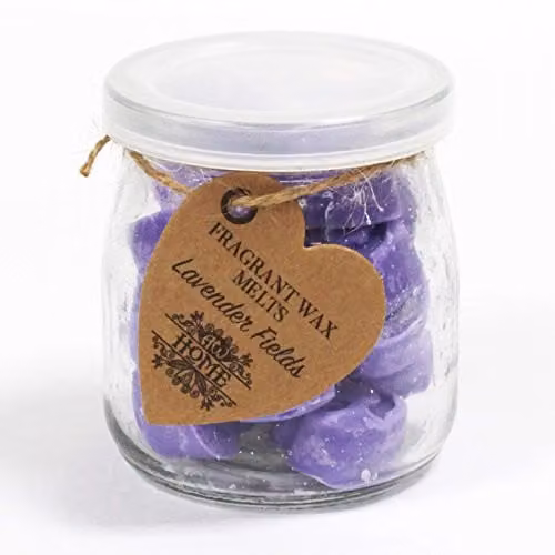 KDMD Lavender Fields Soy Wax Melts in a Purple Glass Heart Jar