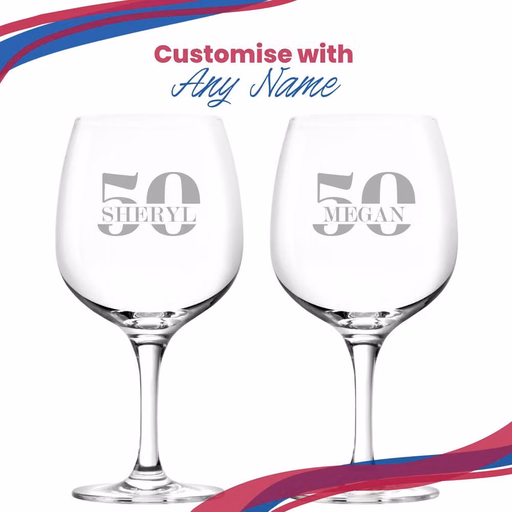 Uniqueful Personalised 50th Birthday Spanish Gin Copa Balloon Cocktail Glass in Clear – 3