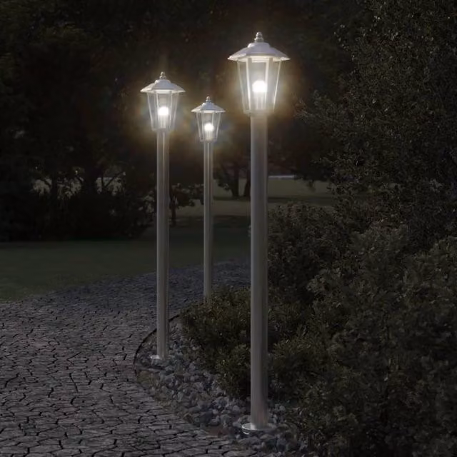 Berkfield Home Silver Stainless Steel Outdoor Floor Lamp, Height: 120 cm – 1
