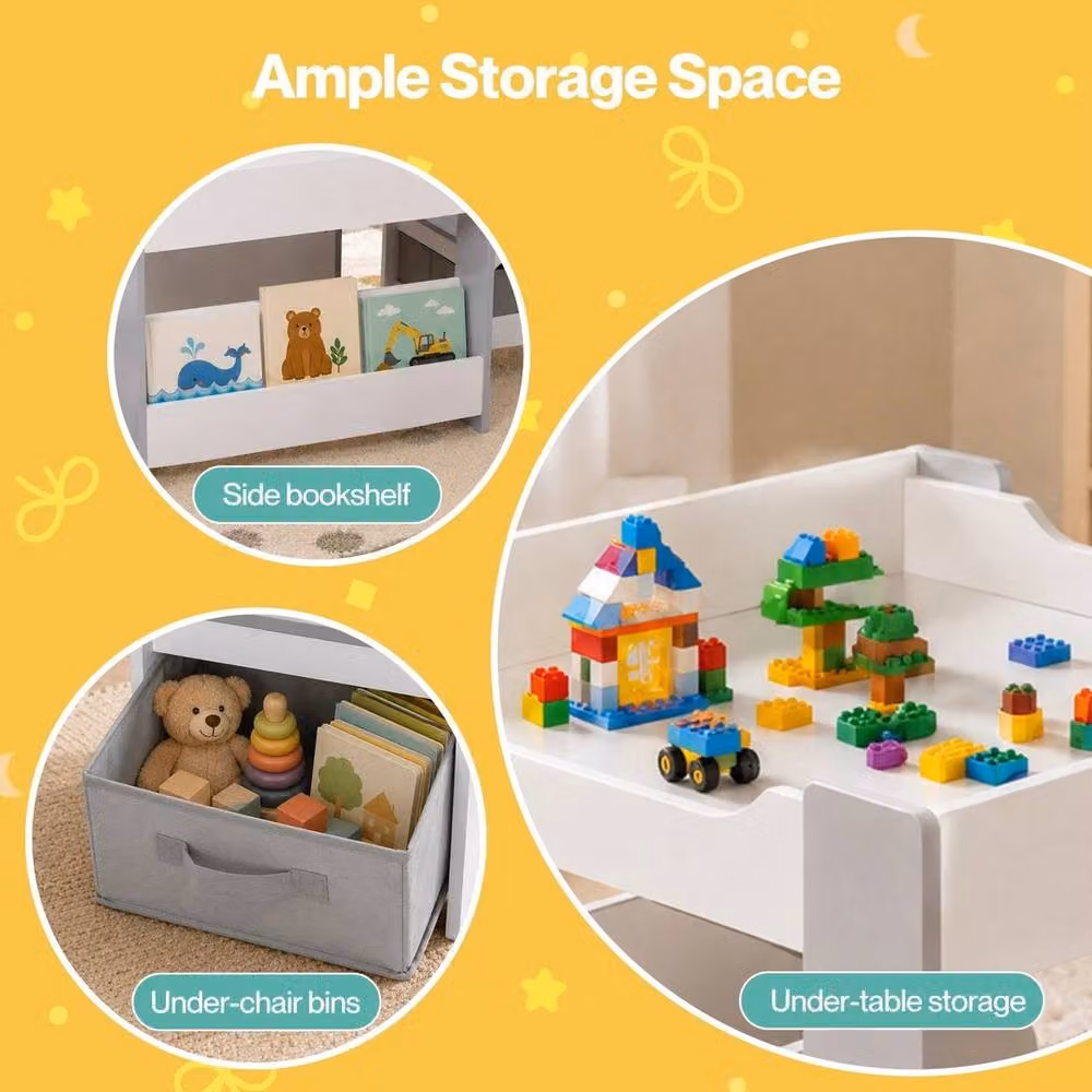 FORGEVIO White Table and Chairs Set with Flip Top Storage for Childrens Rooms – 2