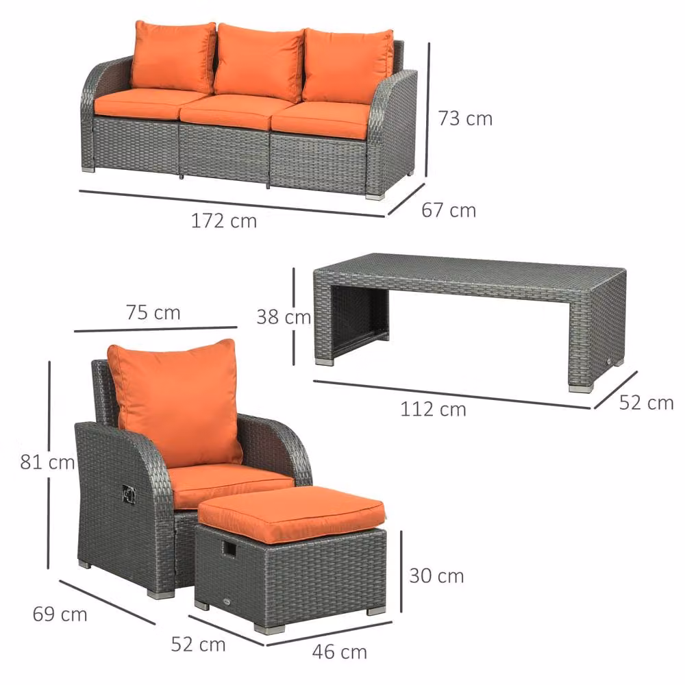 Wyld Haus Lerami 6 Piece Orange Rattan Outdoor Sofa Set with 3 Seat Sofa – 3