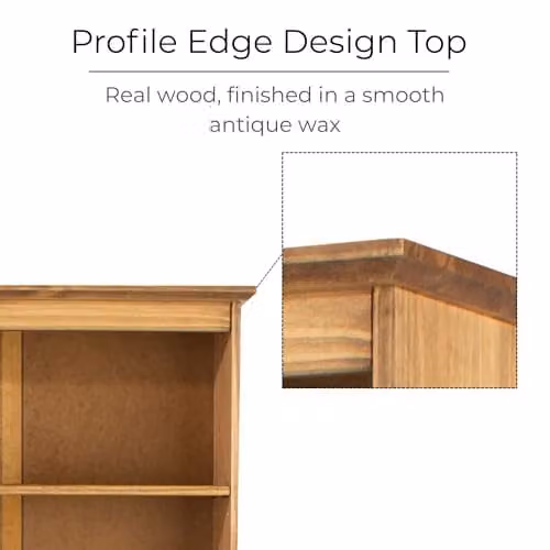 Core Products Cotswold Tall 5-Shelf Pine Bookcase in Brown with Antique Wax Finish and Adjustable Shelves – 4