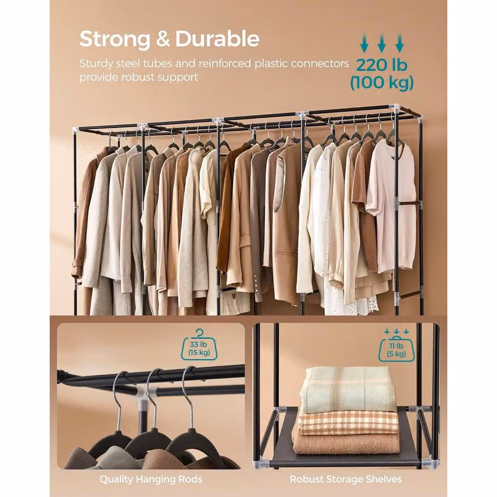 The Bazaarist Portable Wardrobe with 4 Hanging Rails and Internal Shelves, Black – 4
