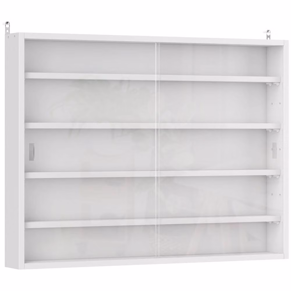 Wyld Haus Ronimo White Wall Mounted Display Cabinet with Sliding Glass Doors and Internal Shelves, W/D/H: 60 x 20 x 80 cm – 2