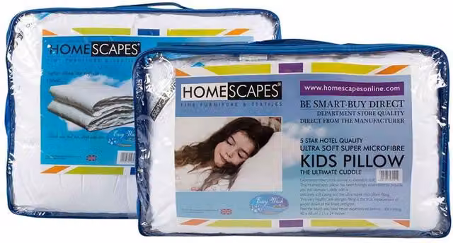 Homescapes Kids White Super Microfibre Duvet and Pillow Set, 10.5 Tog, Duvet W: 120 cm, L: 150 cm and Pillow W: 40 cm, L: 60 cm – 1