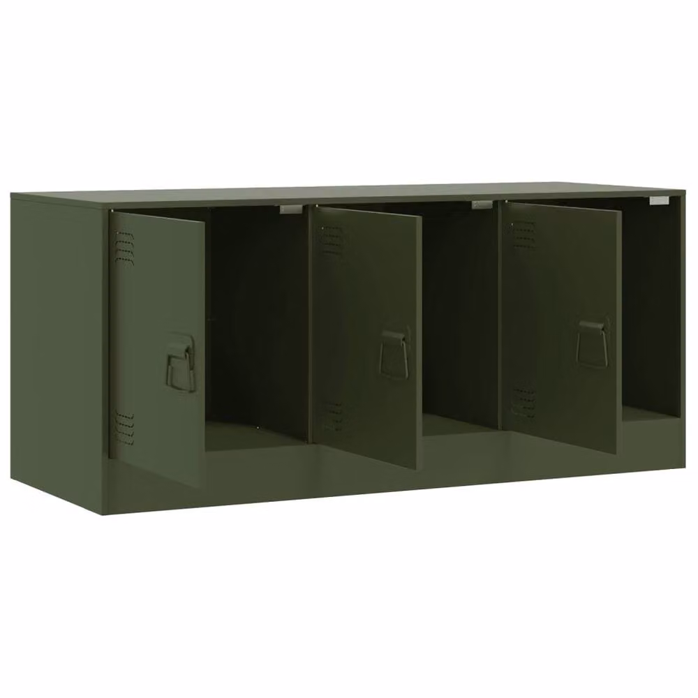 Berkfield Home Industrial Metal TV Cabinet in Matt Olive Green, W/D/H: 99 x 39 x 44 cm – 3