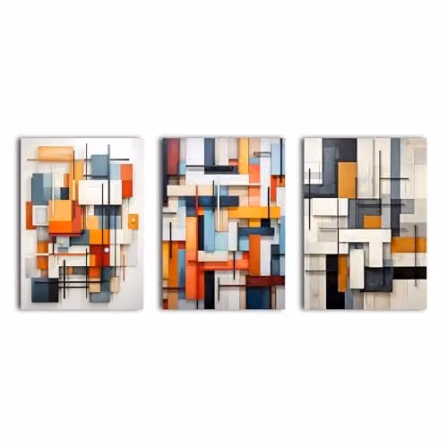 Simpa Abstract Modern 3 Panel Multicolour Canvas Wall Art