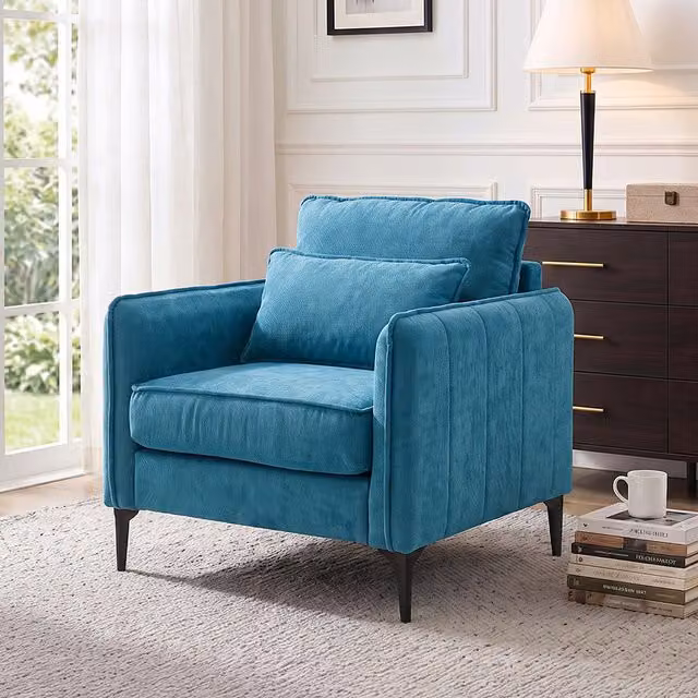 Livingandhome Modern Upholstered Tub Accent Chair with Armrests and Metal Frame in Turquoise, Black or Blue
