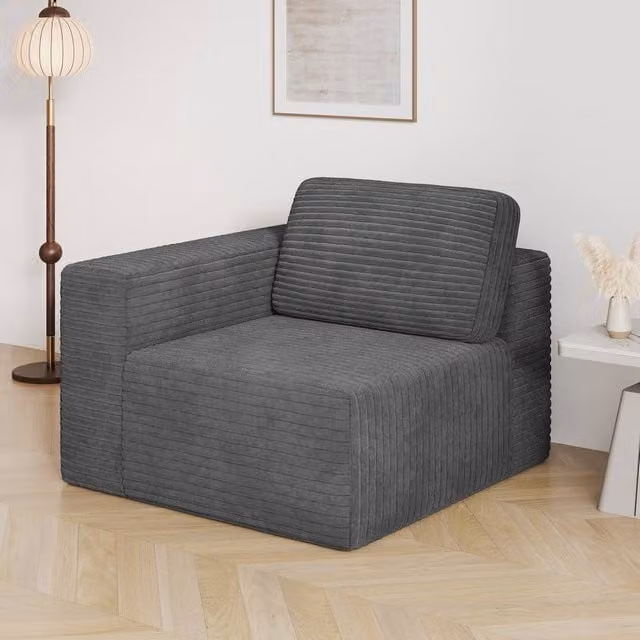 Dprodo Corduroy Modular Sofa Left Seat Only in Grey W/D/H: 101 x 101 x 82 cm – 1