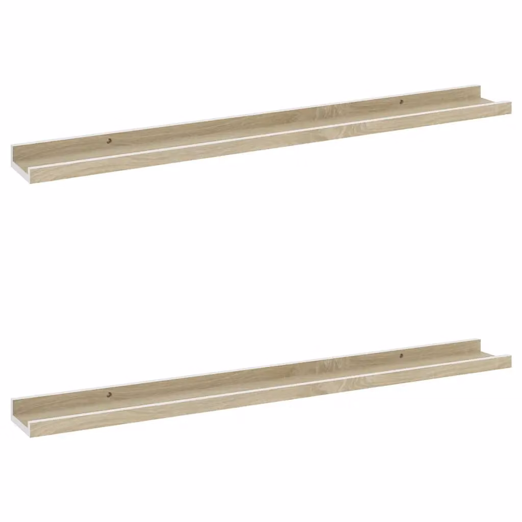 Berkfield Home Wall Mounted Shelves, 2 Piece Set in White and Sonoma Oak, W: 80 cm, D: 9 cm, H: 3 cm – 2