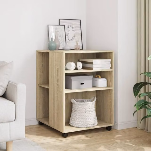 Berkfield Home Sonoma Oak Side Table with Castors, Brown, W: 55 cm, D: 60 cm, H: 78 cm