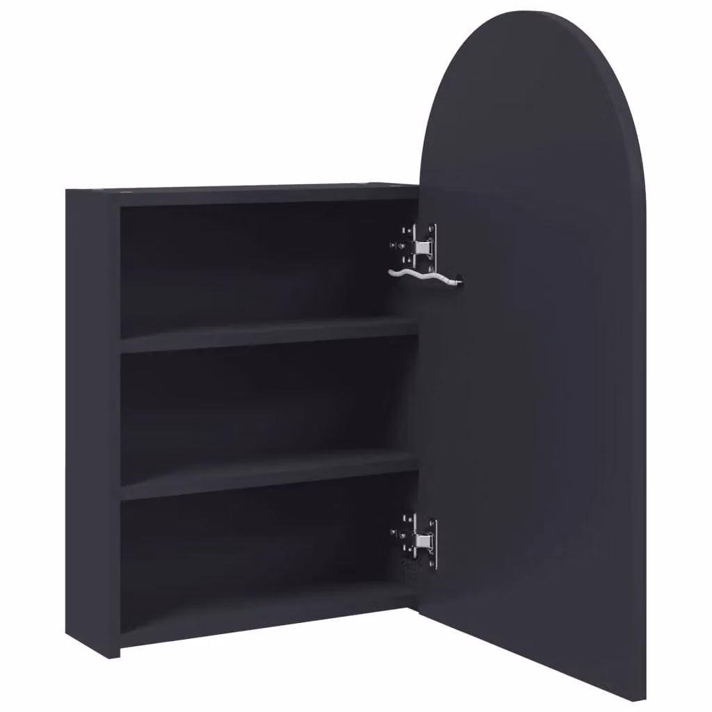 Berkfield Home Arched Bathroom Mirror Cabinet with LED Light, Grey, W: 42 cm, D: 13 cm, H: 70 cm – 3